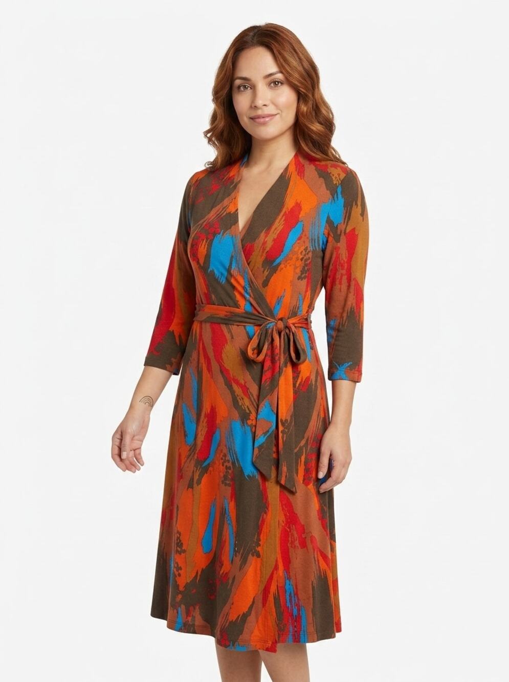 Kenneth Cole New York Orange Wrap Tie Front Midi Dress Women Size S/P